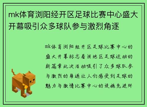 mk体育浏阳经开区足球比赛中心盛大开幕吸引众多球队参与激烈角逐