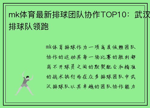 mk体育最新排球团队协作TOP10：武汉排球队领跑